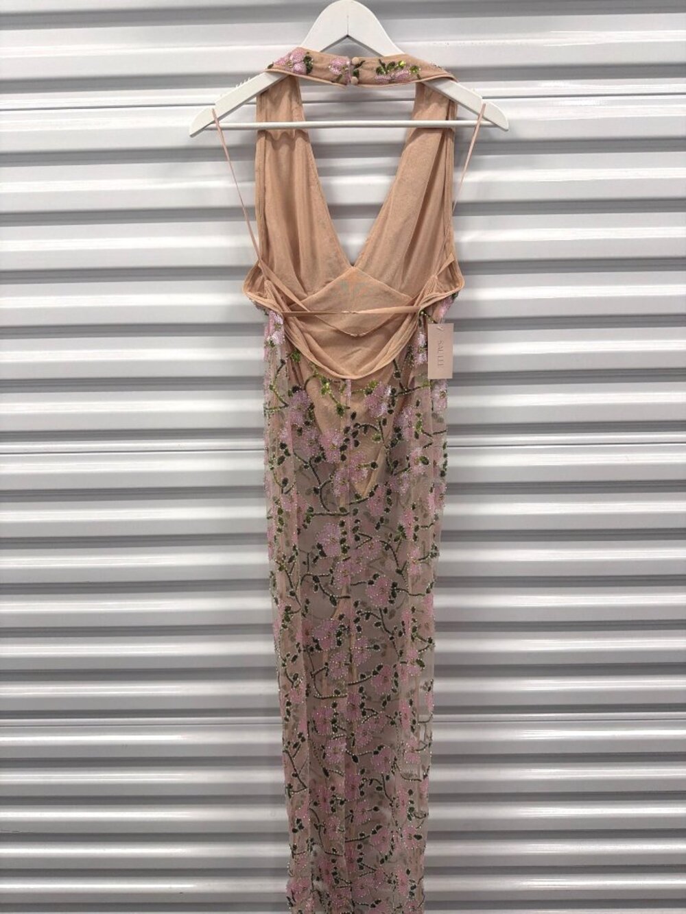 Sau Lee Olympia Sheer Mesh Maxi Dress Nude Womens Size 4 - Picture 7 of 12